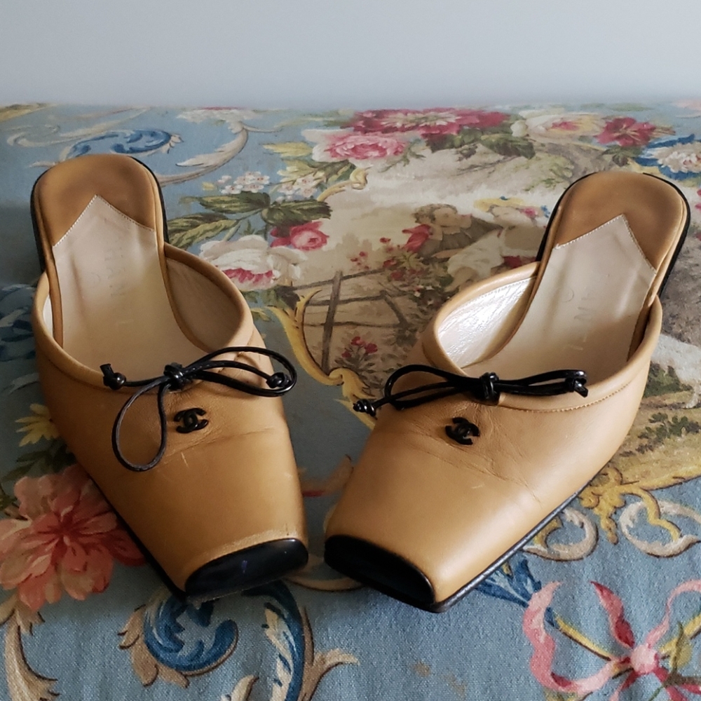 Chanel Mules tan slide shoes authentic